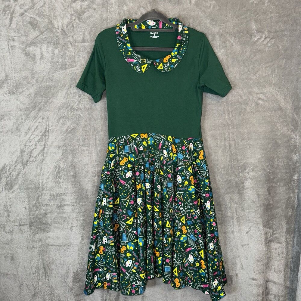 Svaha Women's Organic Cotton Peter Pan Back To School Teacher Dress Size Small